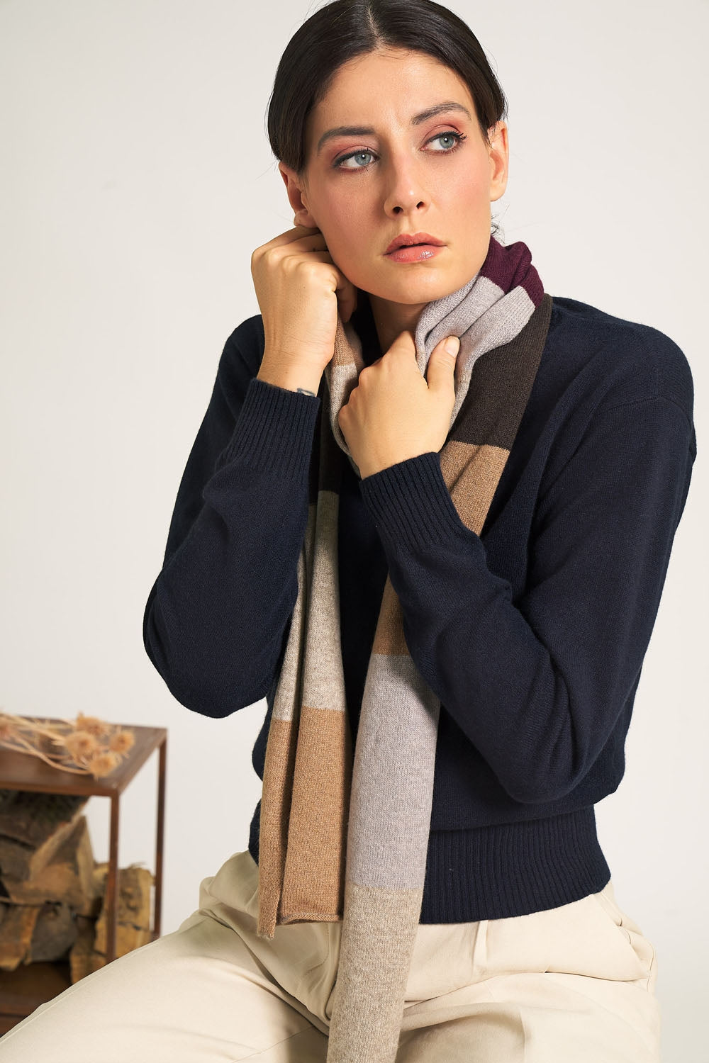Girocollo di Puro Cashmere con Finiture a Coste